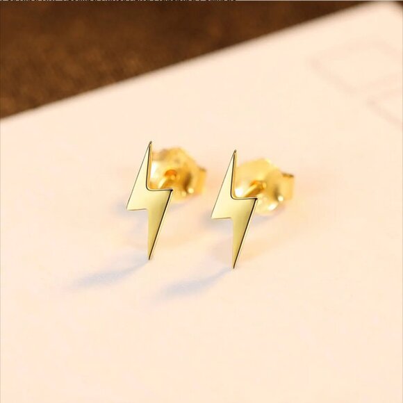 Dainty Lightning Bolt Earrings in Gold & Silver. 925 Sterling Silver. #1003 - Picture 6 of 7